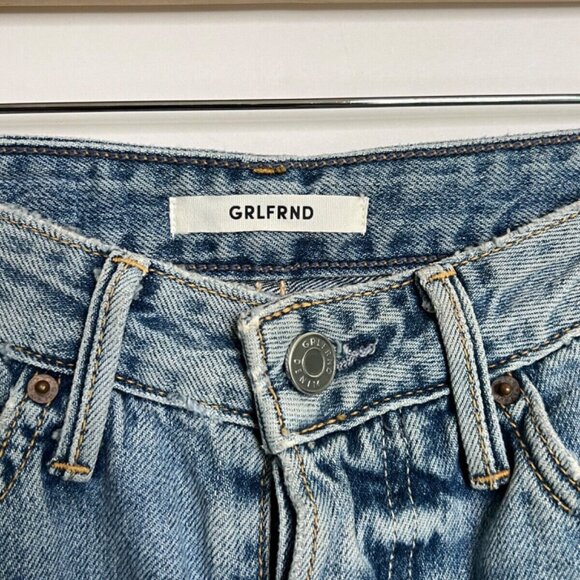 GRLFRND Mica Jeans Size 24 Distressed High Waisted Button Fly High Light Blue - Picture 3 of 7